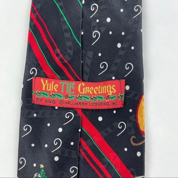 Hallmark Yule Tie Greetings Tie Mens Black Santa Christmas - Picture 5 of 6